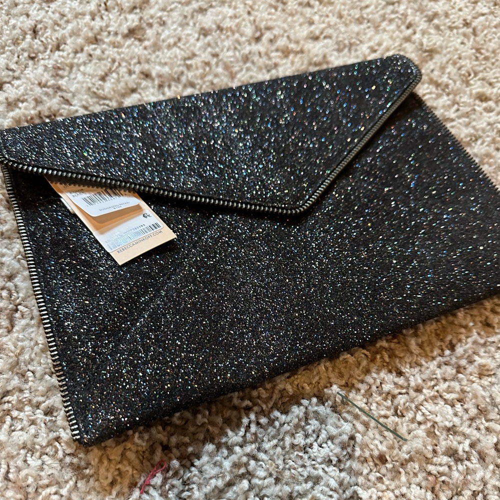 Rebecca Minkoff Glitter Leo Saffiano Leather Envelope Clutch Bag Wallet NWT